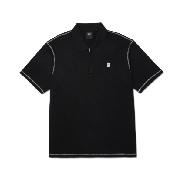 WAFFLE KNIT CONTRAST POLO TOP