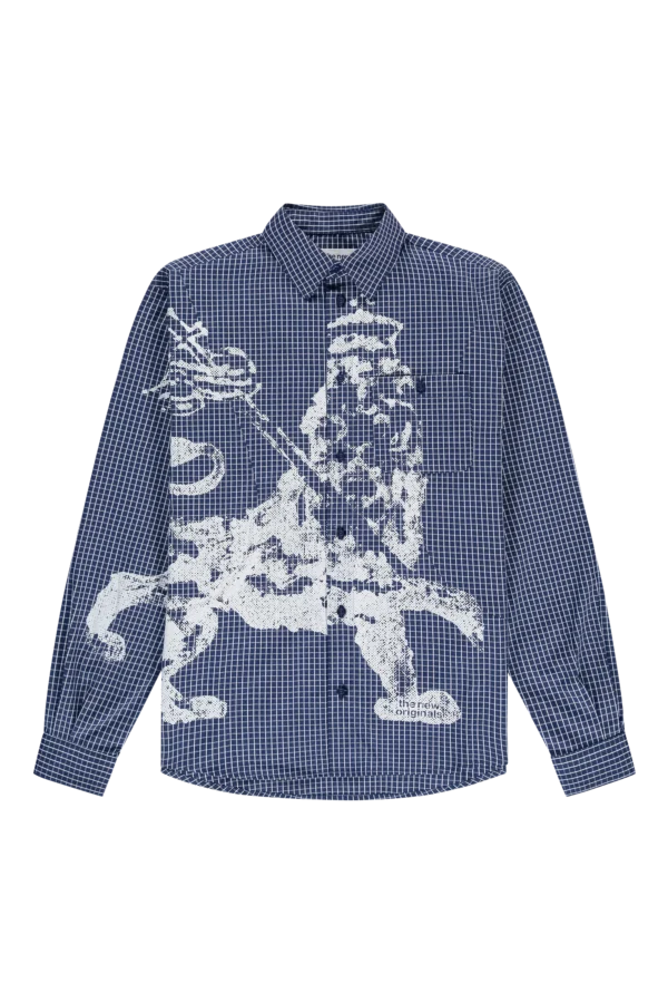 lion button shirt check blue - immagine 2